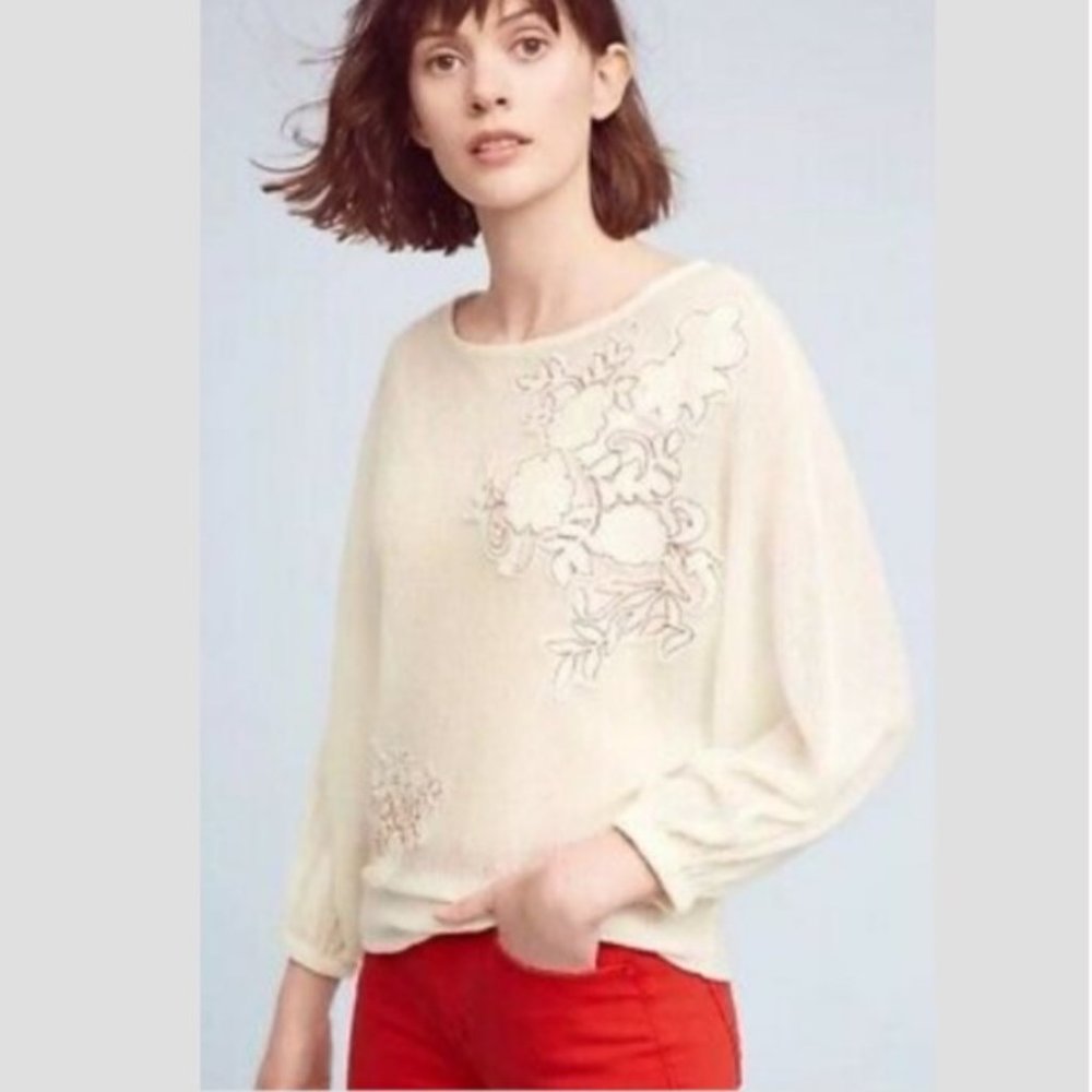Anthropologie Akemi + Kin Women's Cream Floral Dolman Sleeve Sweater XS